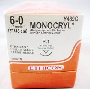 Ethicon Y489G Monocryl Poliglecaprone Absorbable Suture with Needle, Precision Reverse Cutting