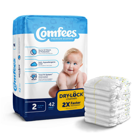 Attends CMF-2 Comfees Premium Diapers, Unisex, Baby, Tab Closure, Size 2