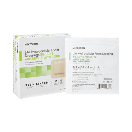 McKesson 4872 Lite Hydrocellular Foam Dressings w/ Border & Silicone Adhesive, 3 x 3"