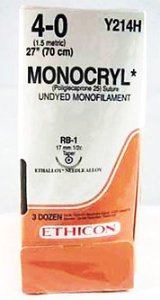 Ethicon Y214H Monocryl Poliglecaprone Absorbable Suture with Needle, Taper Point Monofilament