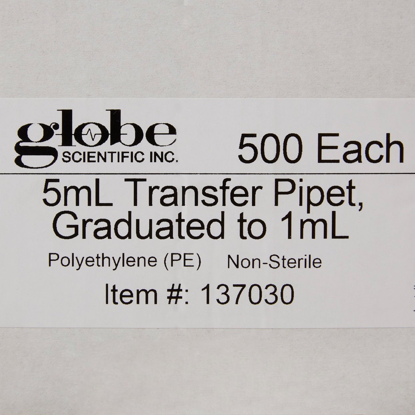 Globe Scientific Transfer Pipette, 5 mL, 3.4 mL Draw Volume