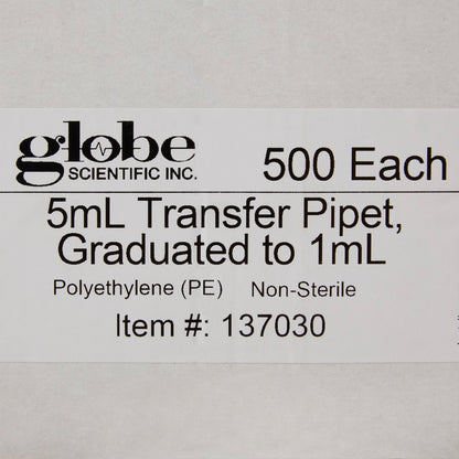 Globe Scientific Transfer Pipette, 5 mL, 3.4 mL Draw Volume