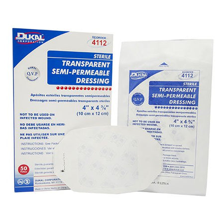 Dukal 4112 Transparent Film Dressing, 4 x 4-3/4 Inch, Up to 4 Inch Length