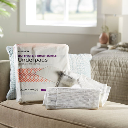 McKesson Ultimate Breathable Underpads, Heavy Absorbency, 30 x 36 Inch, White