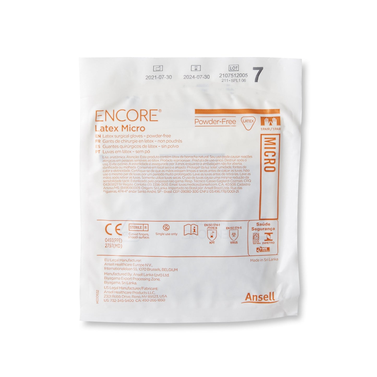 Encore® Latex Micro Surgical Glove, Size 7, Brown