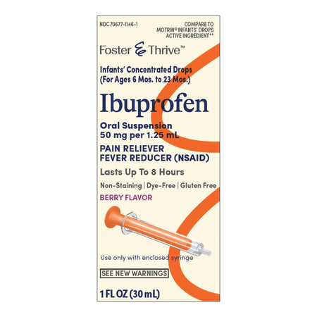 McKesson 70677114601 Foster & Thrive Ibuprofen 50 mg Per 1.25 mL Infants' Concentrated Drops Berry