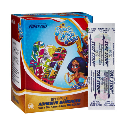Dukal 10859 American White Cross First Aid DC Super Hero Girls Kid Design Adhesive Strips