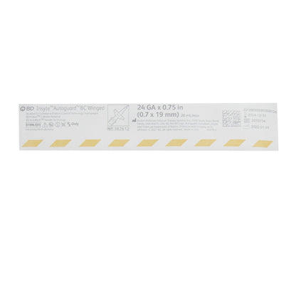 BD 382612 Peripheral IV Catheter Insyte™ Autoguard™ BC 24 Gauge 3/4 Inch BD Vialon Winged Hub Blood Control Push Button Safety