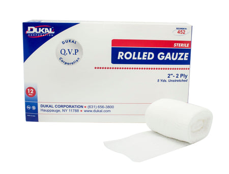 Dukal 452 Sterile Fluff Bandage Roll, 2 Inch x 5 Yard, 2-Ply