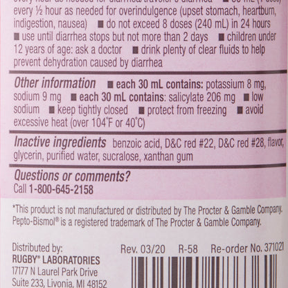 Rugby Bismuth Subsalicylate Anti-Diarrheal, 8-ounce Bottle