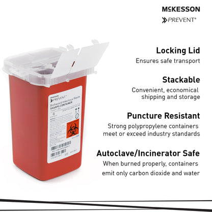 McKesson Prevent® Sharps Container, 1 Quart, 6-1/4 x 4-1/4 x 4-1/4 Inch