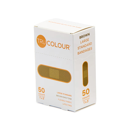 Tru-Colour TCB-NLS50 Skin Tone Shade Fabric Bandage Adhesive Strips – Brown, 1 x 3 Inch