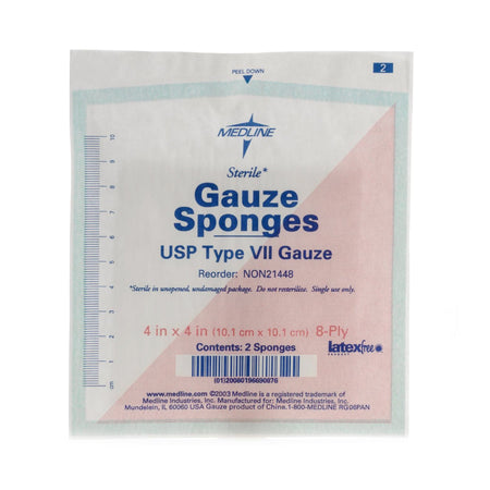 Medline NON21448 Sterile USP Type VII Gauze Sponge, 4 x 4 Inch, 8-Ply