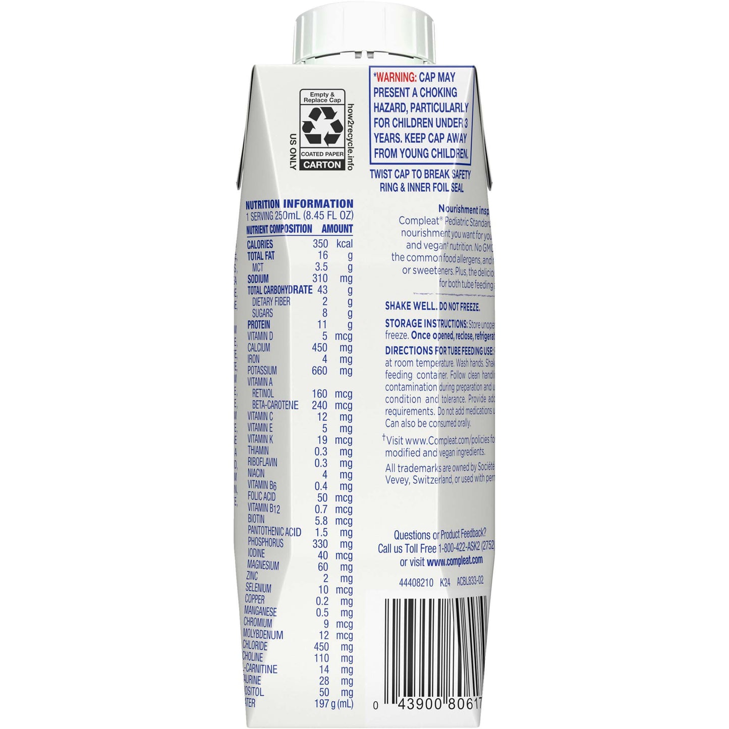 Compleat® Pediatric Standard Plant-Based 1.4 Cal Tube Feed Formula, Vanilla