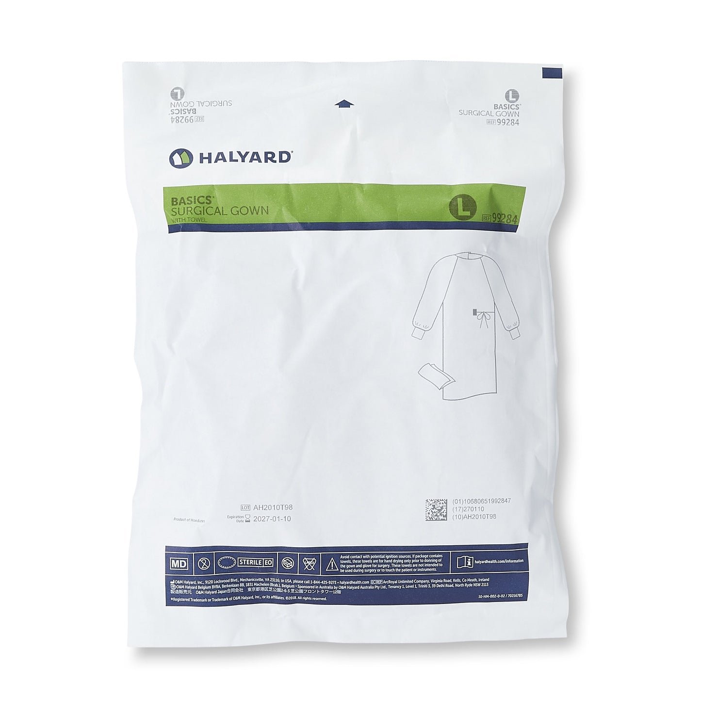Halyard Basics Non-Reinforced Surgical Gown with Towel, Large, Blue
