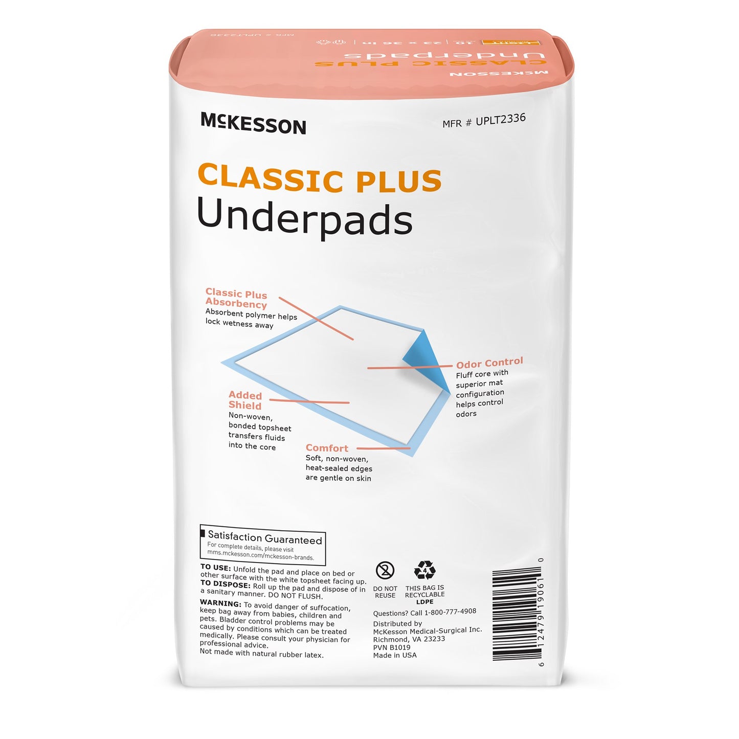 McKesson Classic Plus Light Absorbency Underpads, 23 x 36 Inch