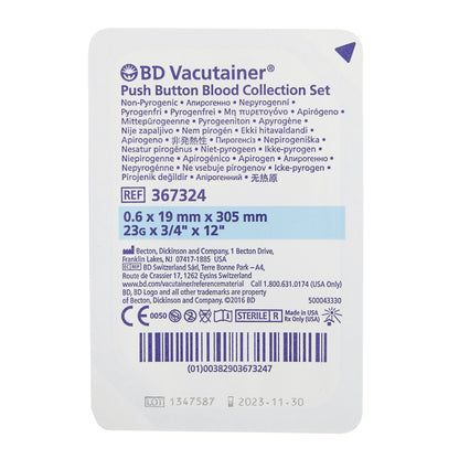 BD Vacutainer® 367324 Push Button Blood Collection Set 23 Gauge 3/4 Inch Needle Length Safety Needle 12 Inch Tubing Sterile