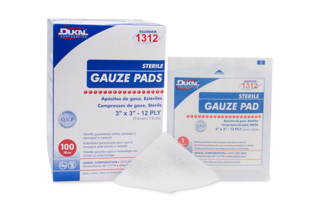 Dukal 1312 Sterile Gauze Sponge, 3 x 3 Inch, 12-Ply