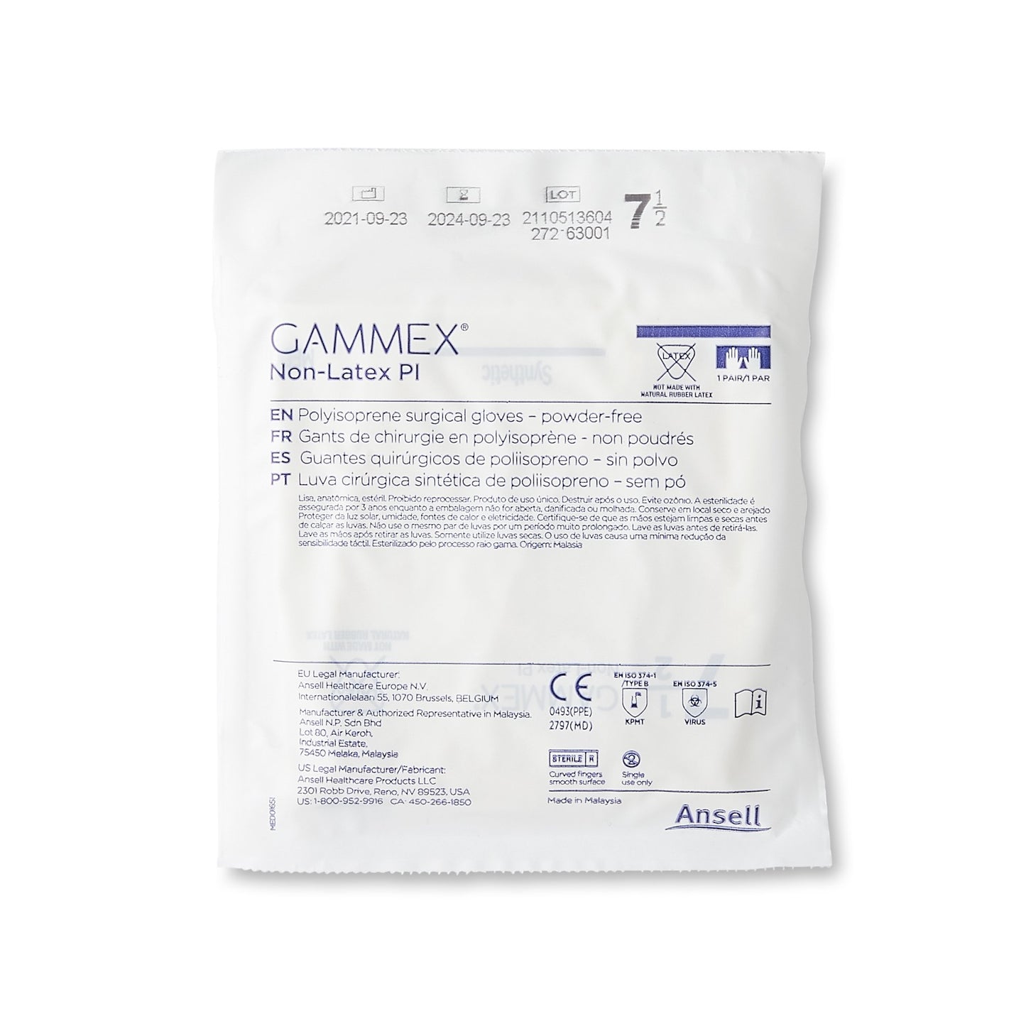 Gammex® Non-Latex PI Polyisoprene Surgical Glove, Size 7.5, White