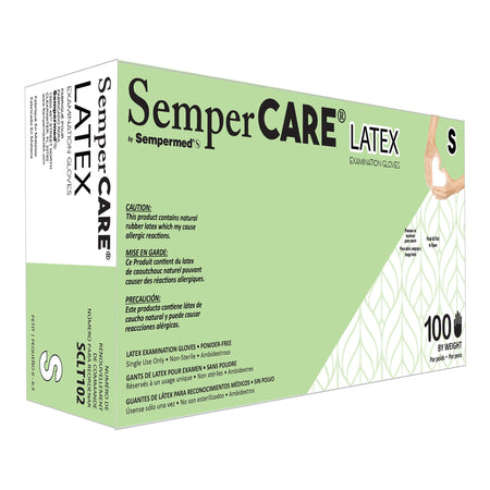 Sempermed SCLT102 Latex Exam Glove, Small, Ivory