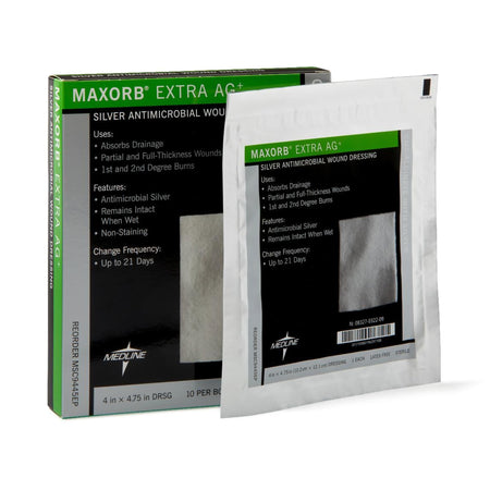Medline MSC9445EP Maxorb Extra Ag+ Calcium Alginate Dressing with Silver, 4 x 4¾ Inch