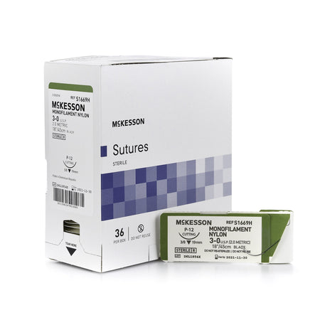 McKesson S1669H Nylon Nonabsorbable Suture with Needle, P-12 Precision Reverse Cutting Monofilament