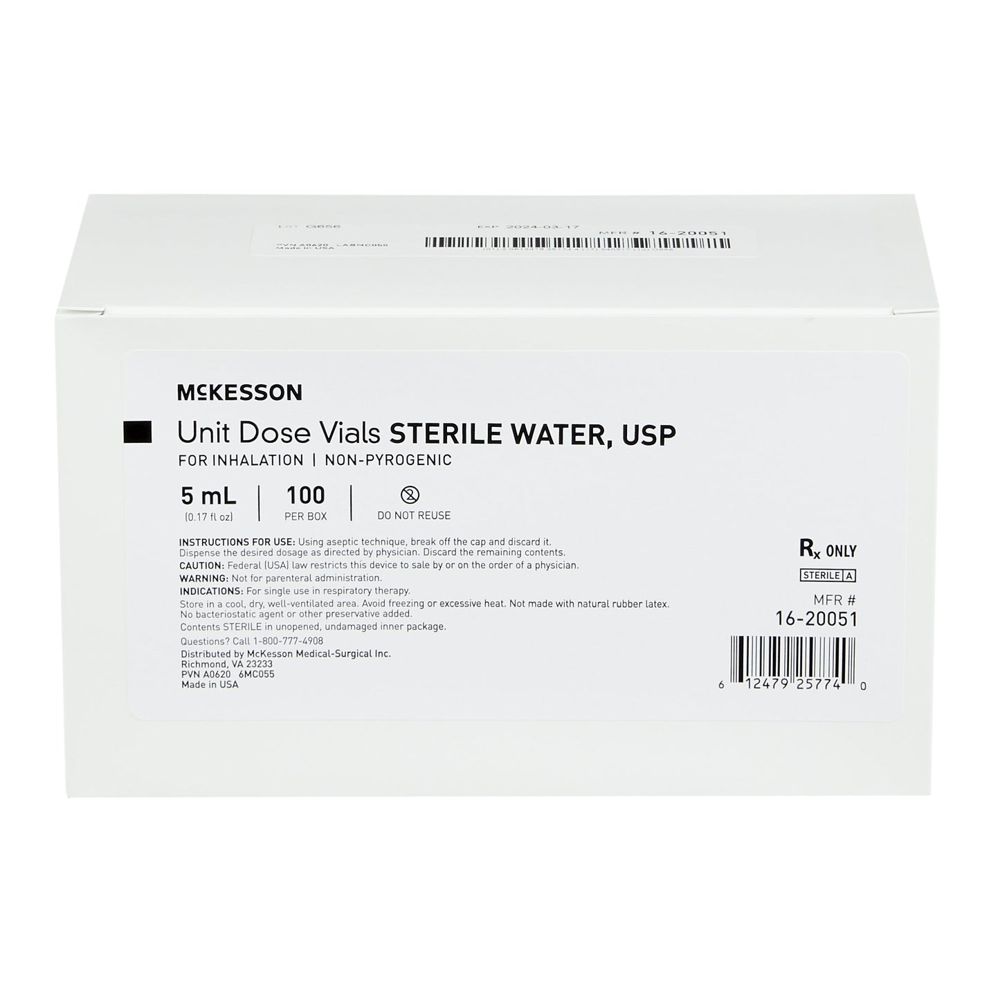 McKesson Sterile Water Respiratory Therapy Solution, 5 mL