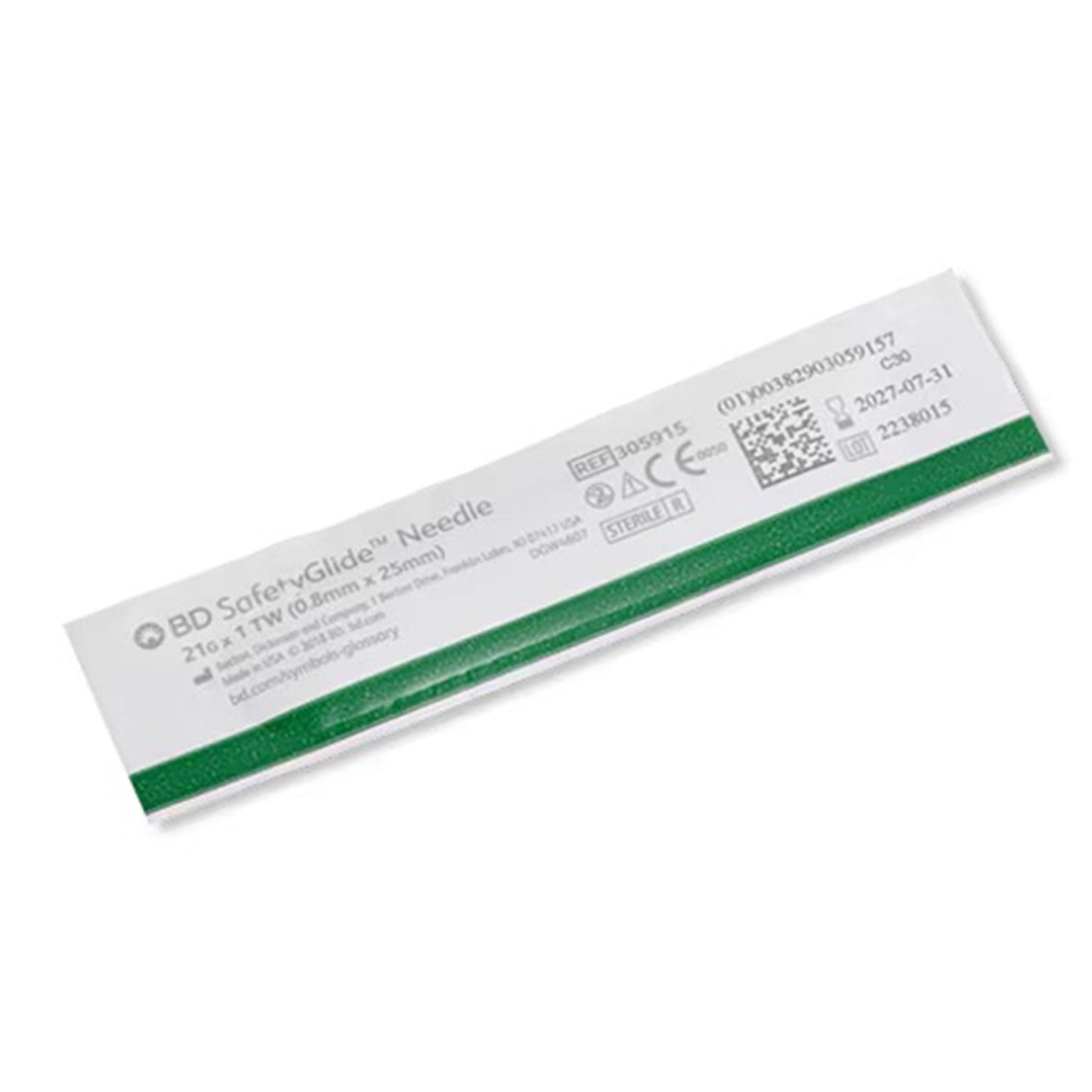BD 305915 Safety Hypodermic Needle SafetyGlide™ 1 Inch Length 21 Gauge Thin Wall Sliding Safety Needle