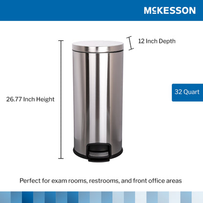 Trash Can McKesson 32 Quart / 8 gal. Silver Metal Round
