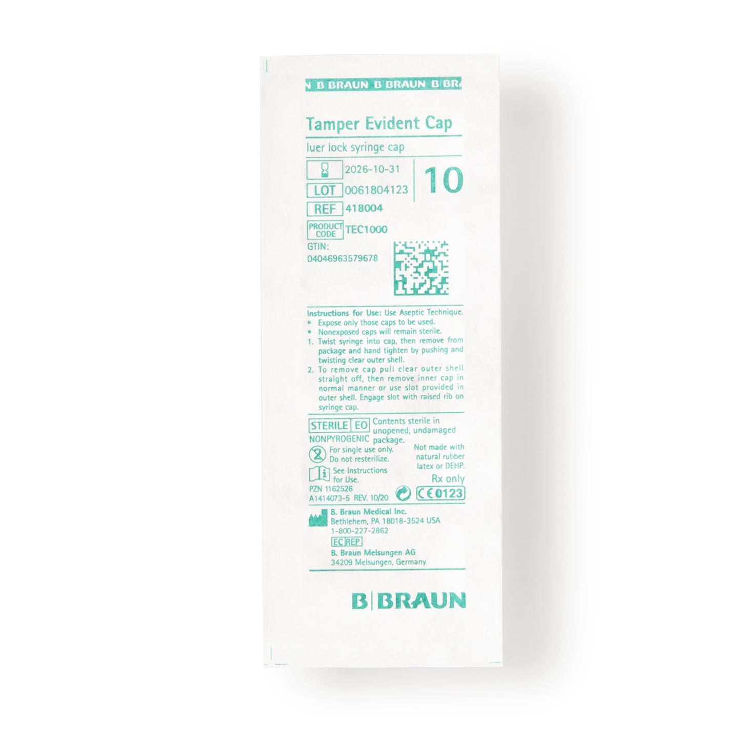 B. Braun Syringe Cap, Red