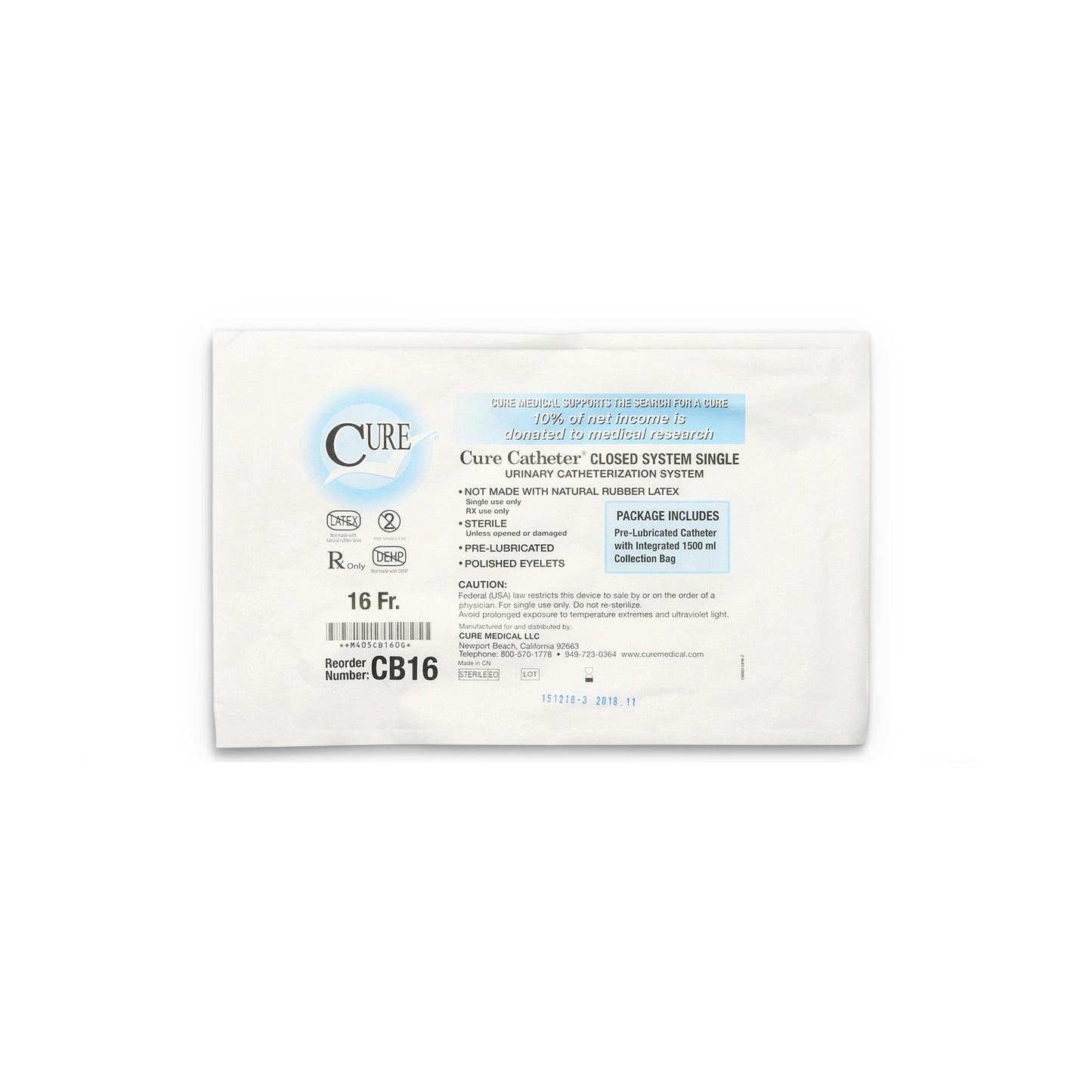 Cure Catheter™ Intermittent Catheter Tray, 16 Fr.