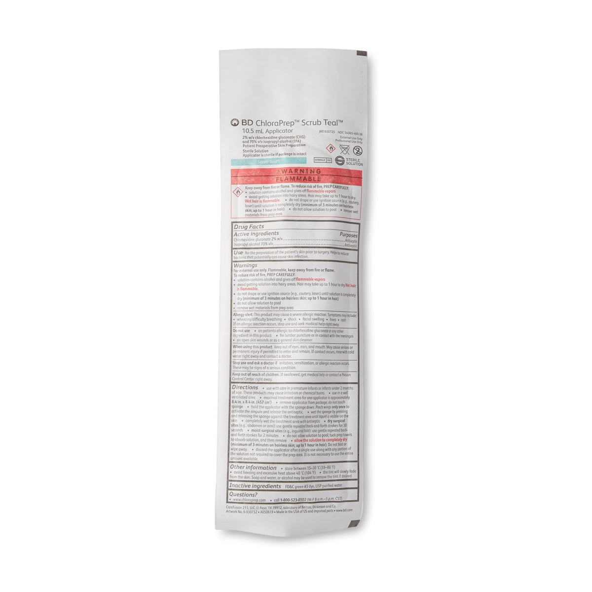 BD 930725 ChloraPrep Scrub Teal Skin Prep Applicator, 2% CHG/70% IPA, 10.5mL