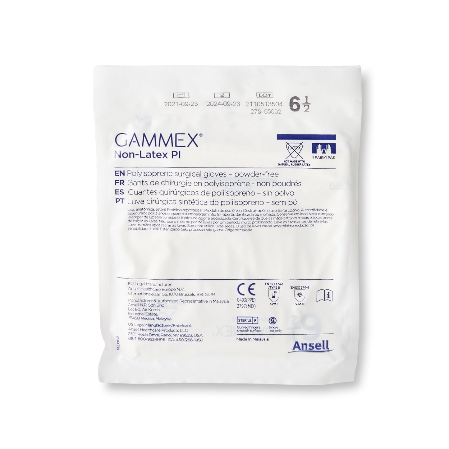 Gammex® Non-Latex PI Polyisoprene Surgical Glove, Size 6.5, White