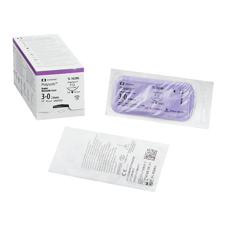 Covidien SL-5628G Polysorb Polyester Absorbable Suture with Needle, Precision Reverse Cutting Braided