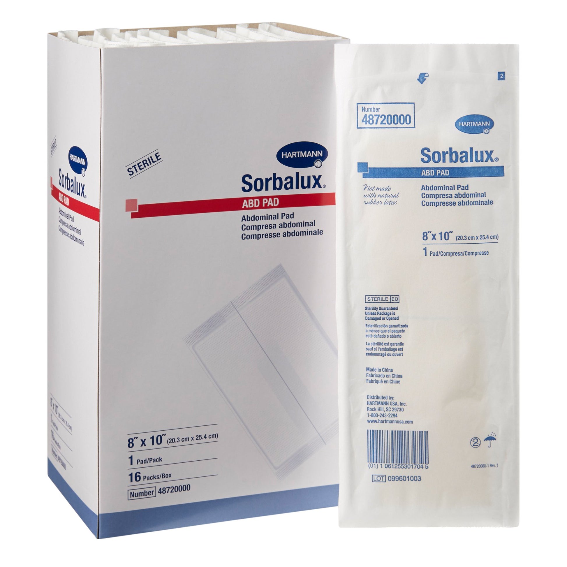 Sorbalux ABD Sterile Abdominal Pad, 8 x 10 Inch, 1-Ply by Hartmann product image