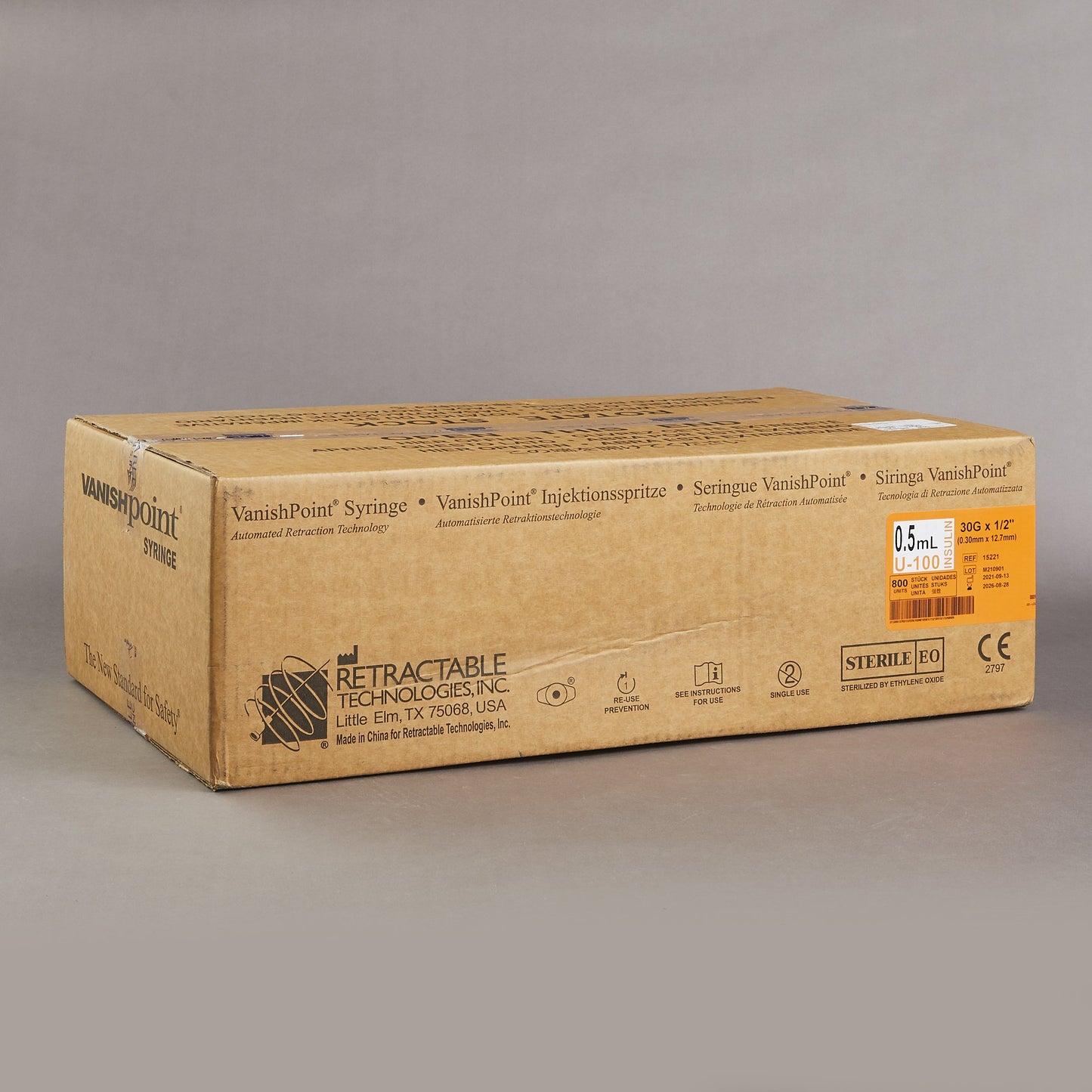 VanishPoint® 0.5 mL Insulin Syringe with Needle, 30 Gauge, 1/2 Inch Needle Length