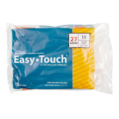 Standard Insulin Syringe with Needle EasyTouch™ 1 mL 1/2 Inch 27 Gauge NonSafety Thin Wall