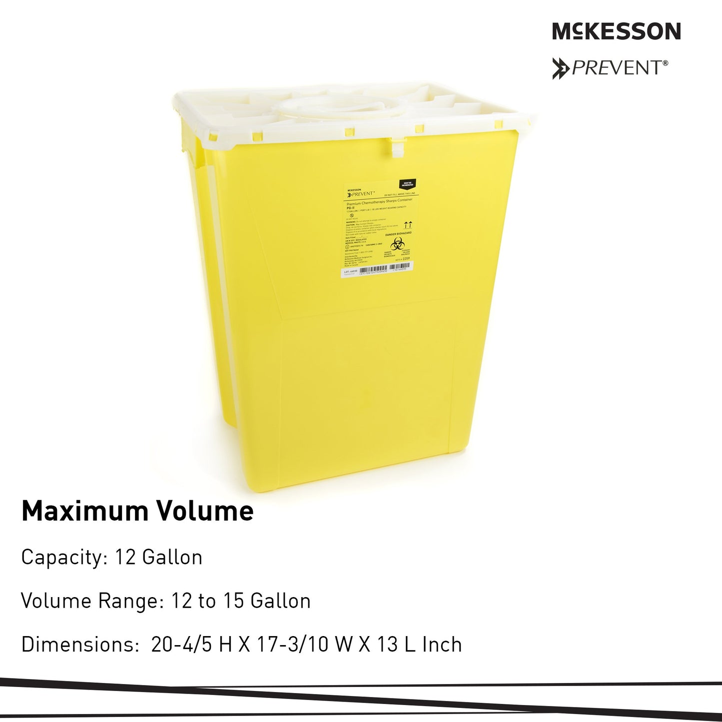 McKesson Prevent® Chemotherapy Sharps Container, 12 Gal., 20.8 x 17.3 x 13 Inch