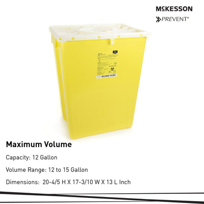 McKesson Prevent® Chemotherapy Sharps Container, 12 Gal., 20.8 x 17.3 x 13 Inch