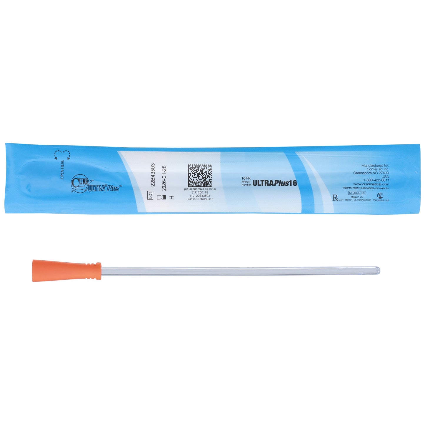 Urethral Catheter Cure Ultra® Plus™ Straight Tip Lubricated PVC 16 Fr. 8 Inch