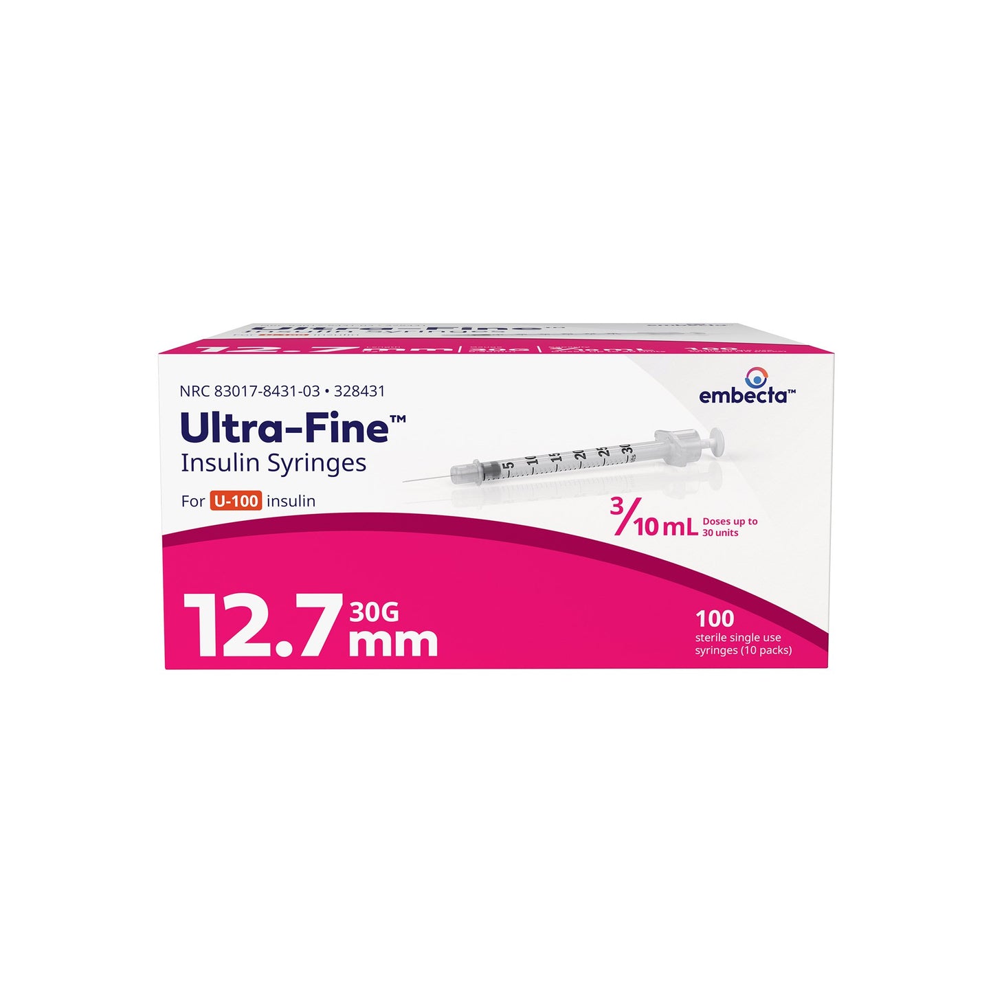 Standard Insulin Syringe with Needle Ultra-Fine™ 0.3 mL 1/2 Inch 30 Gauge NonSafety Regular Wall