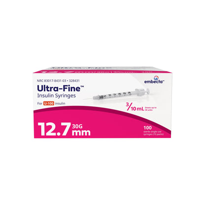 Standard Insulin Syringe with Needle Ultra-Fine™ 0.3 mL 1/2 Inch 30 Gauge NonSafety Regular Wall