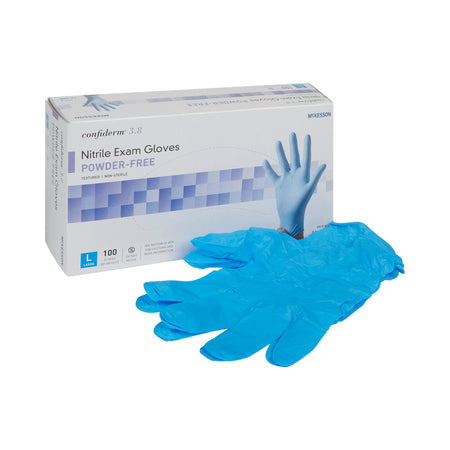 McKesson 14-688 Confiderm 3.8 Nitrile Exam Glove, Large, Blue
