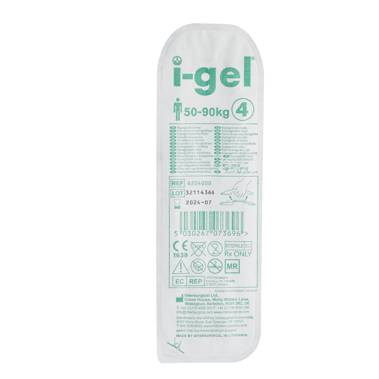 Supraglottic Airway I-gel® Size 4 Silicone Single Patient Use Sterile