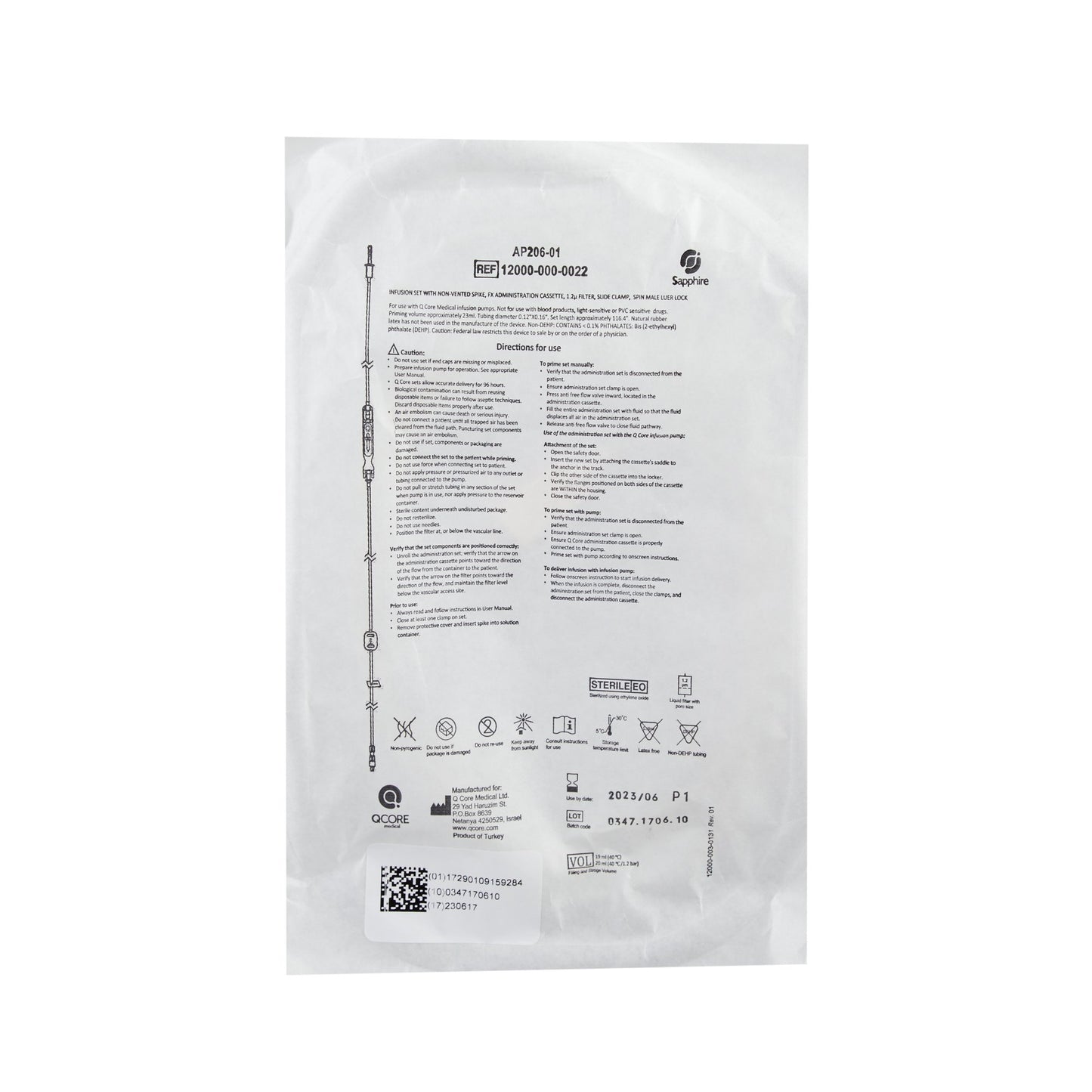 IV Pump Set Sapphire™ Pump 1 Port 20 Drops / mL Drip Rate 1.2 Micron Filter 116 Inch Tubing Solution
