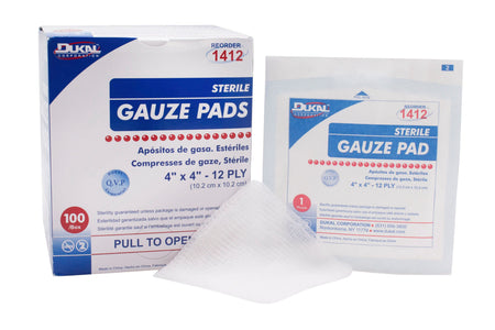 Dukal 1412 Sterile Gauze Sponge, 4 x 4 Inch, 12-Ply