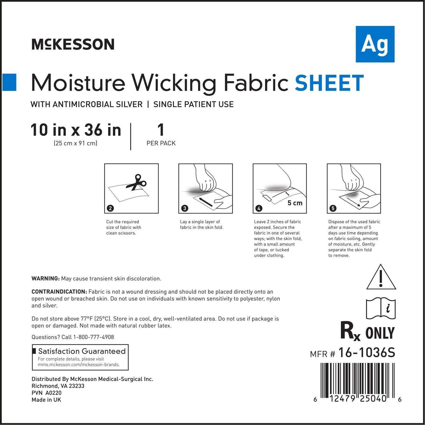 McKesson Silver Moisture Wicking Fabric, 10 x 36 Inch