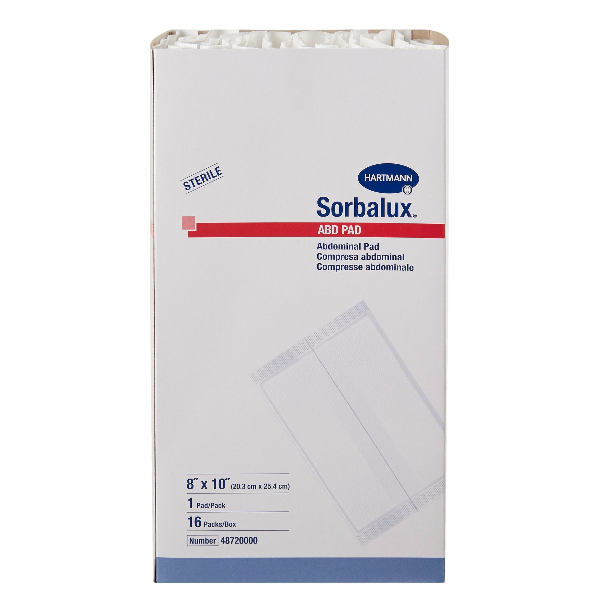 Sorbalux ABD Sterile Abdominal Pad, 8 x 10 Inch, 1-Ply by Hartmann product image - view 2