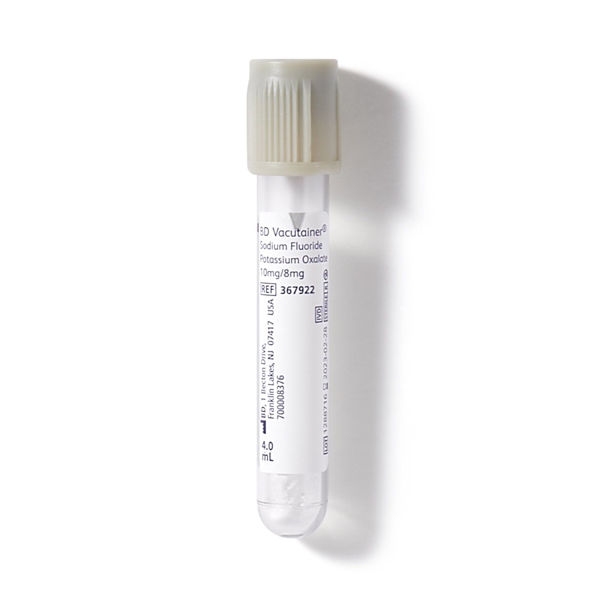 BD 367922 Vacutainer Venous Blood Collection Tube Sodium Fluoride / Potassium Oxalate Additive 4 mL BD Hemogard Closure.