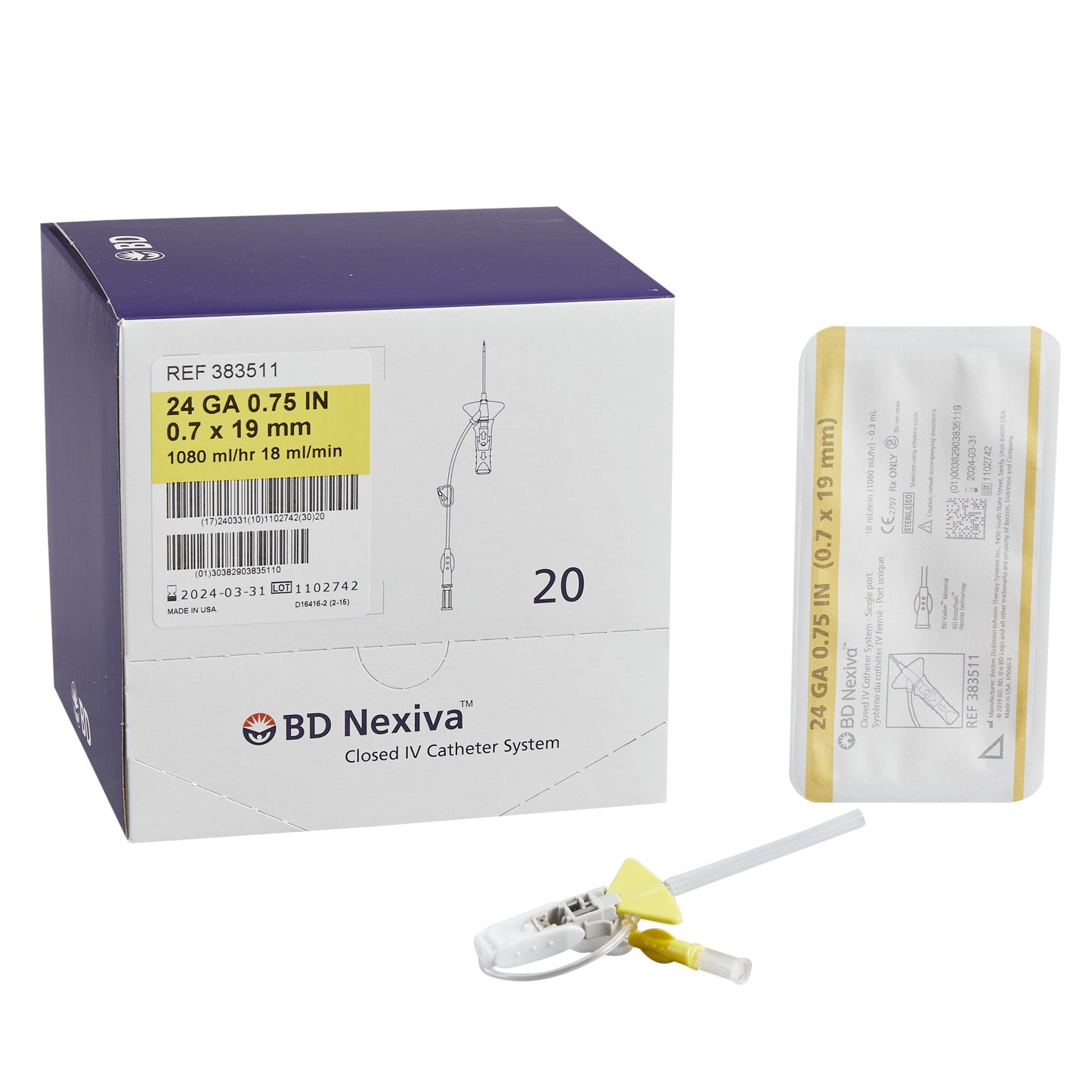 Nexiva™ Closed IV Catheter, 24 Gauge